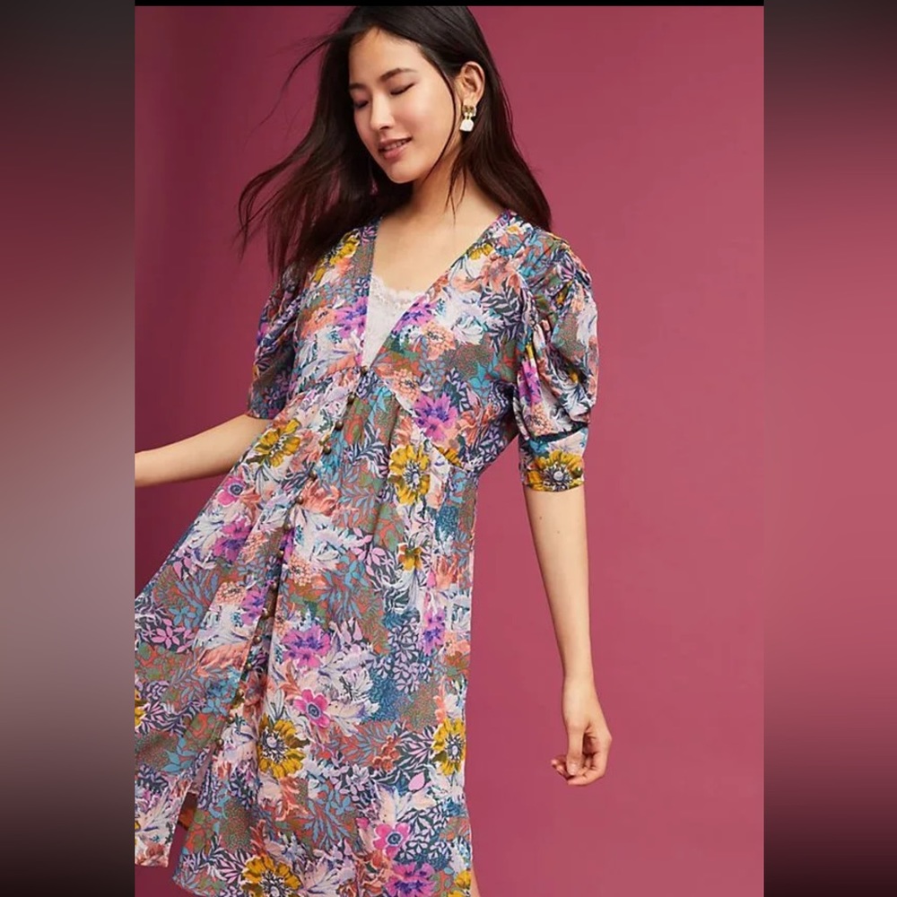 Anthropologie Akemi + Kin Valencia Multicolor Floral Chiffon Dress